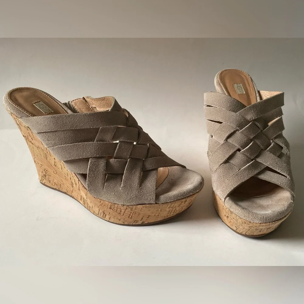 UGG Marta Cork Wedge Platform Sandals Grey Suede Size W 9 - Picture 2 of 11